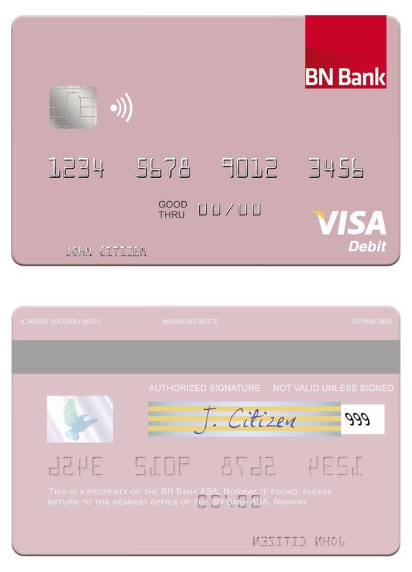 Fillable Norway BN Bank ASA visa debit card Templates