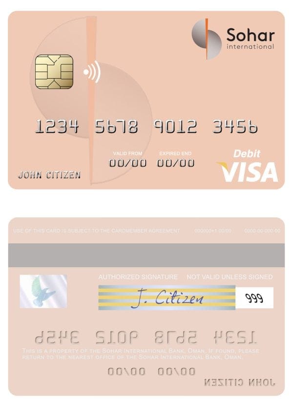 Fillable Oman Sohar International Bank visa debit card Templates
