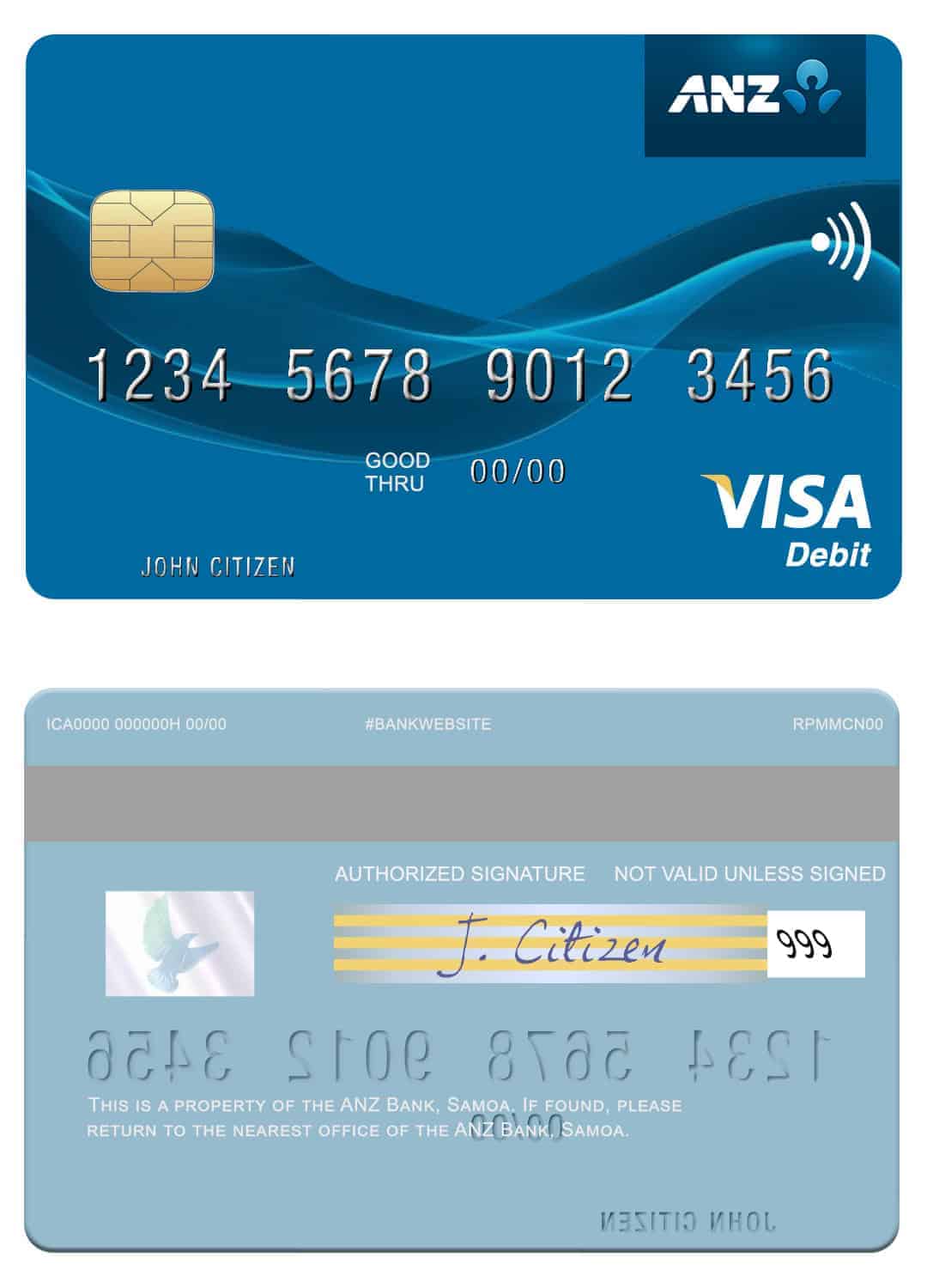 Fillable Samoa ANZ Bank visa debit card Templates Fillable Samoa ANZ Bank visa debit card Templates | Layer-Based PSD