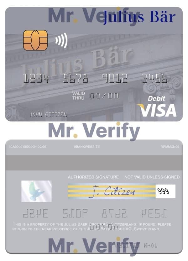 Fillable Switzerland Julius Baer Group AG visa debit card Templates