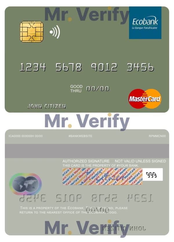 Fillable Togo Ecobank mastercard Templates