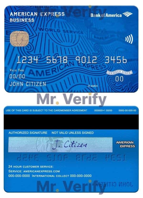 Fillable USA Bank of America AMEX business card Templates