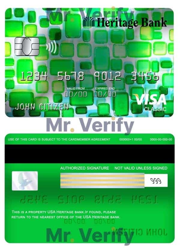 Fillable USA Heritage bank visa classic card Templates