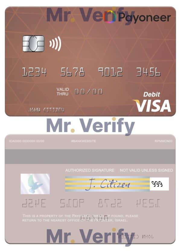 Fillable USA Payoneer visa credit card Templates
