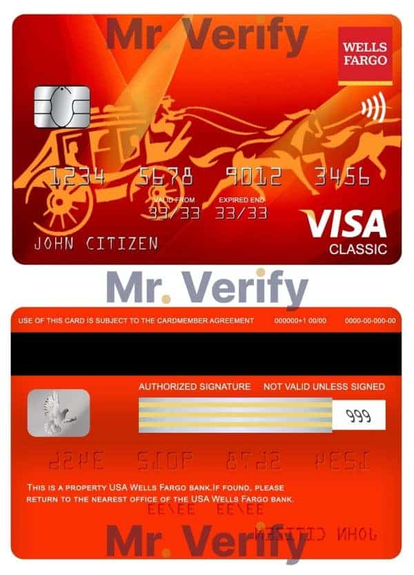 Fillable USA Wells Fargo bank visa classic card Templates