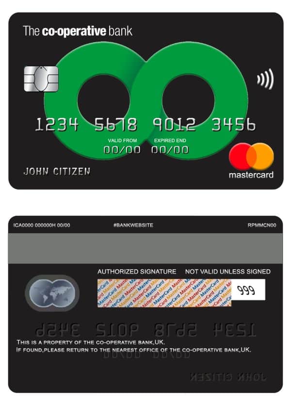Fillable United Kingdom The Co-operative bank mastercard credit card Templates