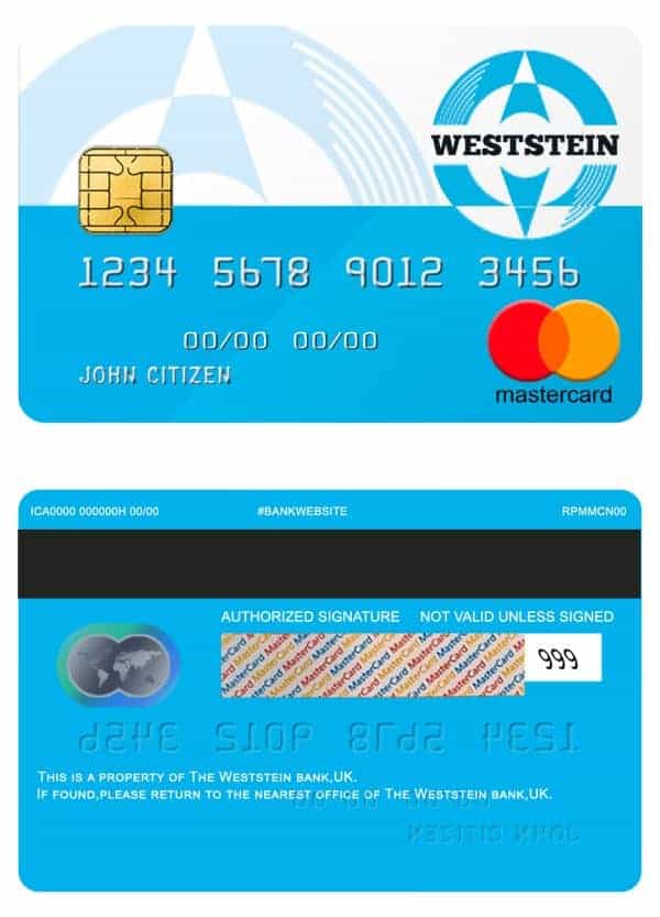 Fillable United Kingdom WestStein bank mastercard credit card Templates