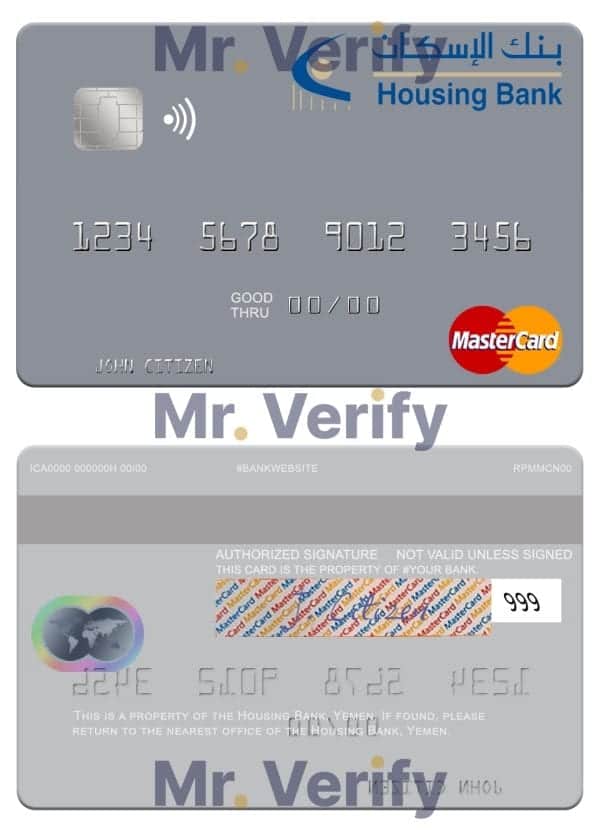 Fillable Yemen Housing Bank mastercard credit card Templates