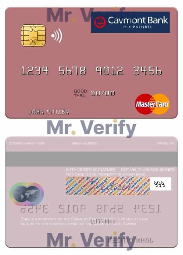 Fillable Zambia Cavmont Bank mastercard credit card Templates