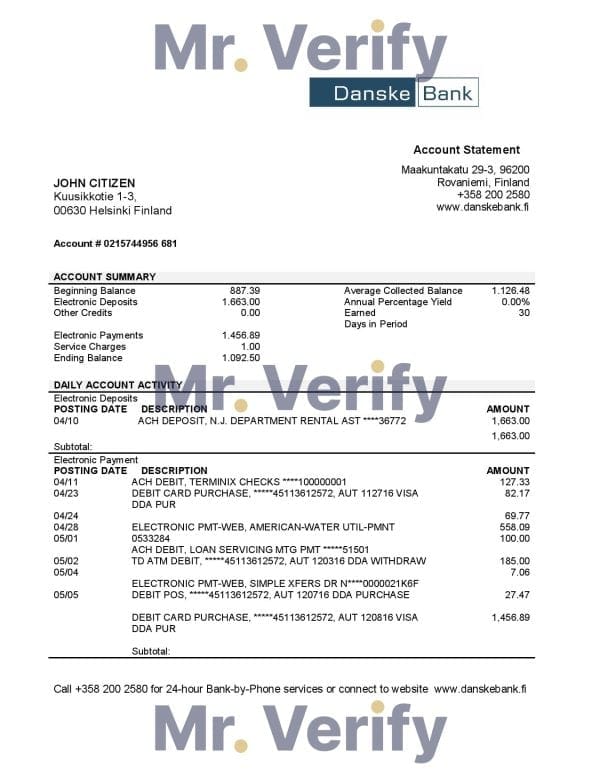 Finland-Danske-Bank.jpg Finland Danske bank statement easy to fill template in .xls and .pdf file format
