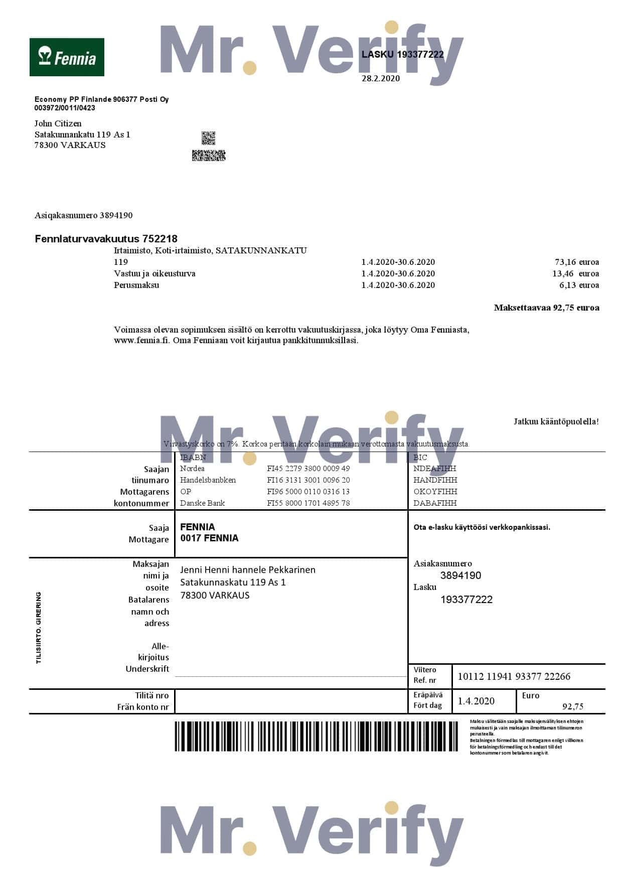 Finland-Fennia-Insurance.jpg Finland Fennia Insurance company bill template in Word and PDF format