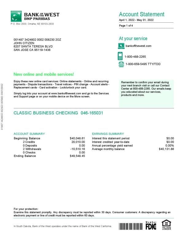 France-BNP-bank-statement-Word-and-PDF-template-4-pages-1.jpg France BNP bank statement Word and PDF template, 4 pages