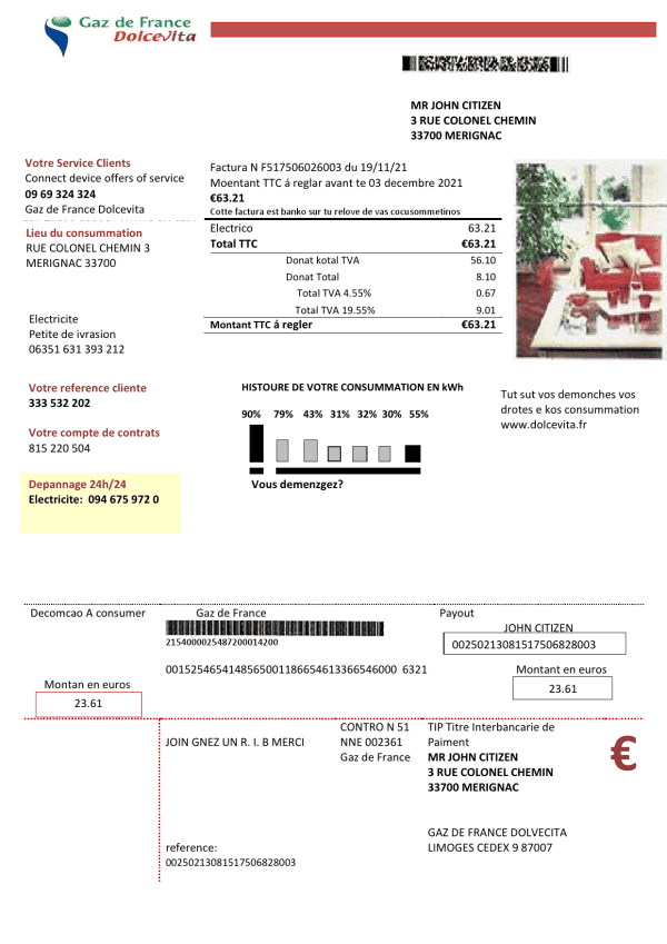 France-Gaz-de-France-Dolcevita-utility-bill_000001.png France Gaz de France Dolcevita Utility Bill Template in Word and PDF Format