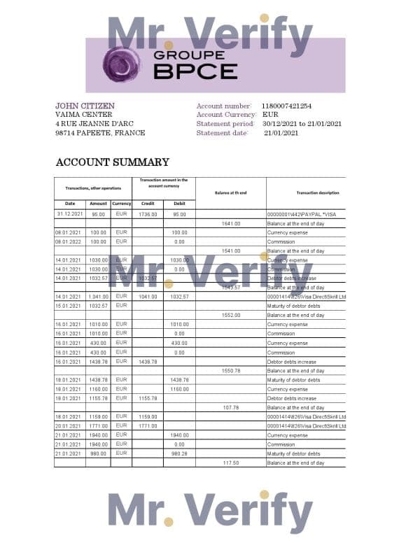 France-Groupe.jpg France Groupe BPCE bank statement easy to fill template in Excel and PDF format