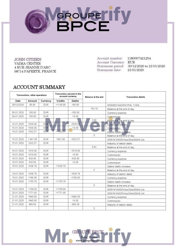 France-Groupe-BPCE-bank-statement.jpg France Groupe BPCE bank statement template in Word and PDF format