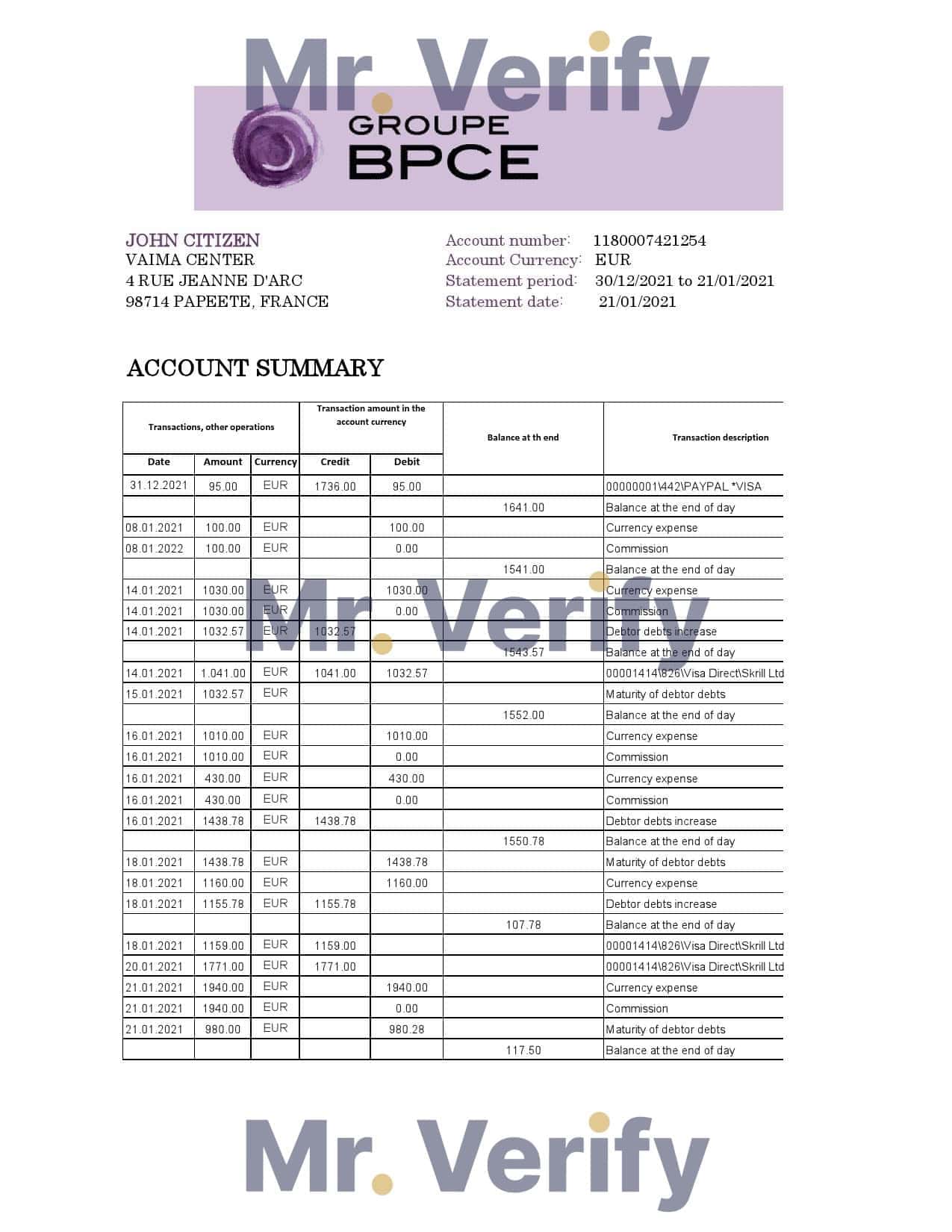 France-Groupe.jpg France Groupe BPCE bank statement easy to fill template in Excel and PDF format