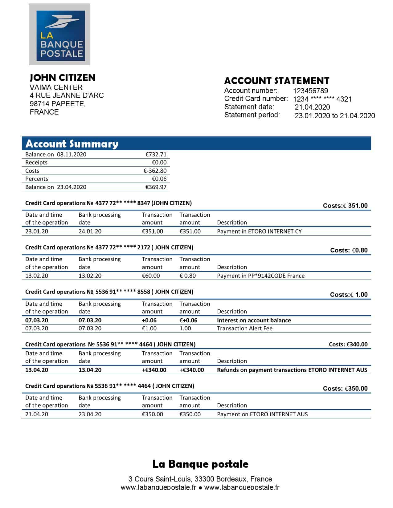 France-La-Banque-Postale-1_000001.jpg France La Banque Postale bank statement template in Word and PDF format