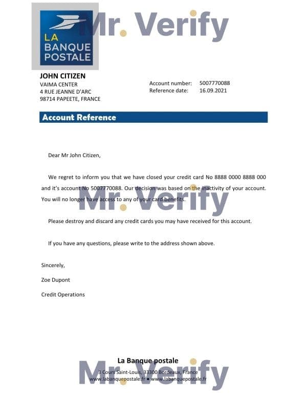France La Banque Postale bank account closure reference letter template in Word and PDF format France La Banque Postale bank account closure reference letter template in Word and PDF format