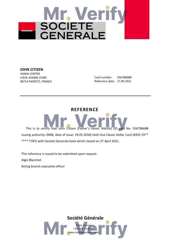 France Société Générale bank account closure reference letter template in Word and PDF format