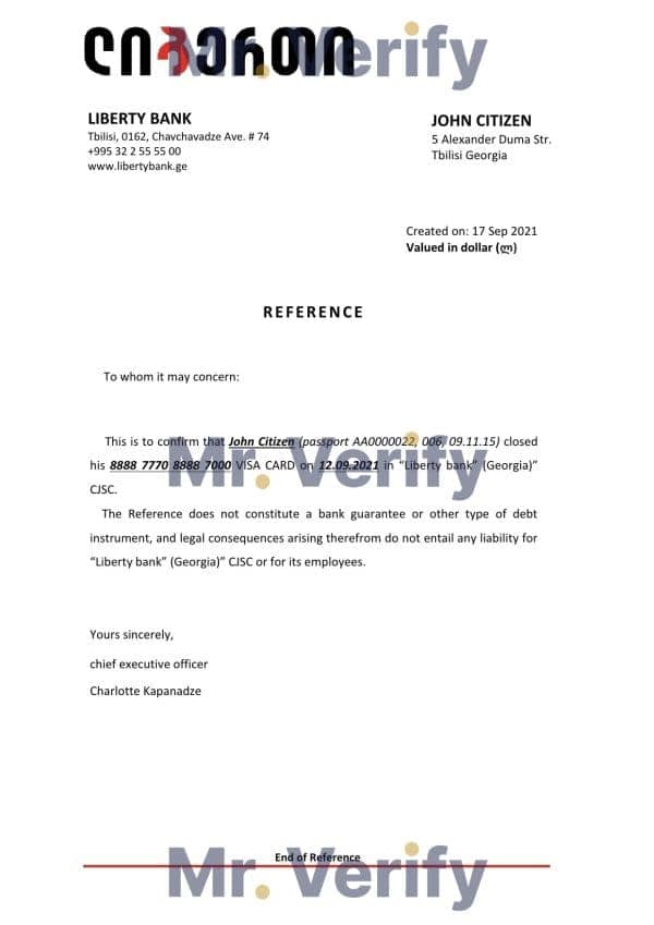 Georgia Liberty bank account reference letter template in Word and PDF format Georgia Liberty bank account reference letter template in Word and PDF format