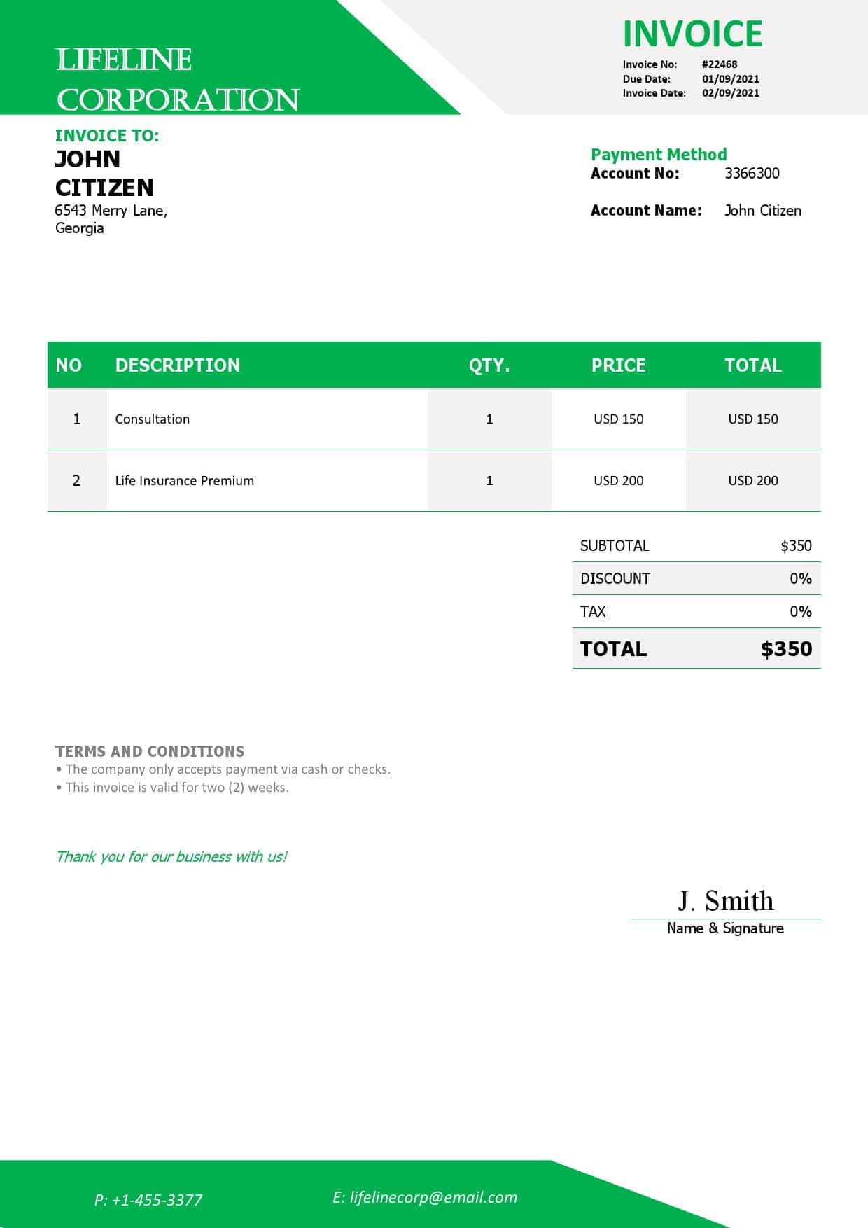 Georgia Lifeline Corporation invoice template in Word and PDF format, fully editable Georgia Lifeline Corporation invoice template in Word and PDF format, fully editable