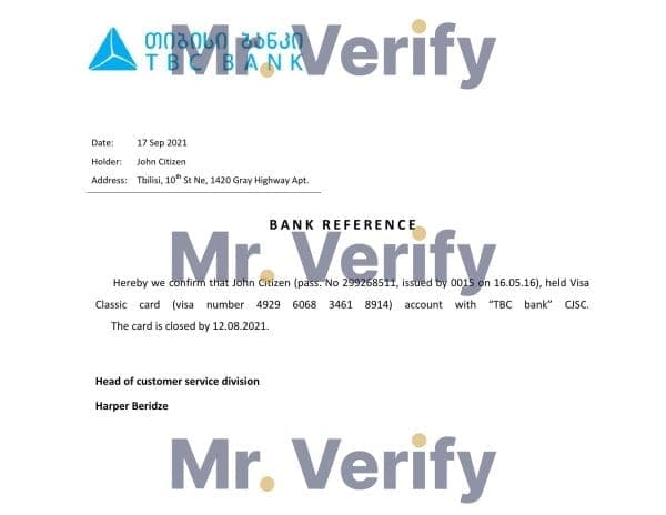 Georgia TBC bank account closure reference letter template in Word and PDF format