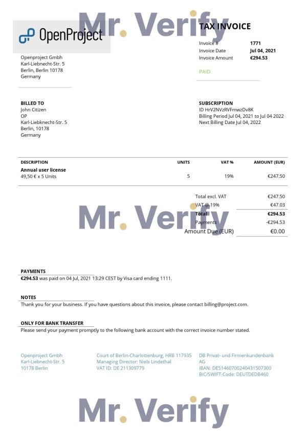 Germany OpenProject leading open source project management software invoice template in Word and PDF format, fully editable Germany OpenProject leading open source project management software invoice template in Word and PDF format, fully editable
