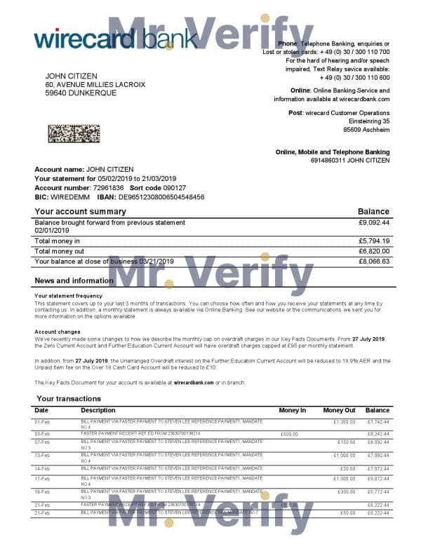 Germany-Aschheim-Wirecard-bank.jpg Germany Aschheim Wirecard bank statement easy to fill template in Word and PDF format