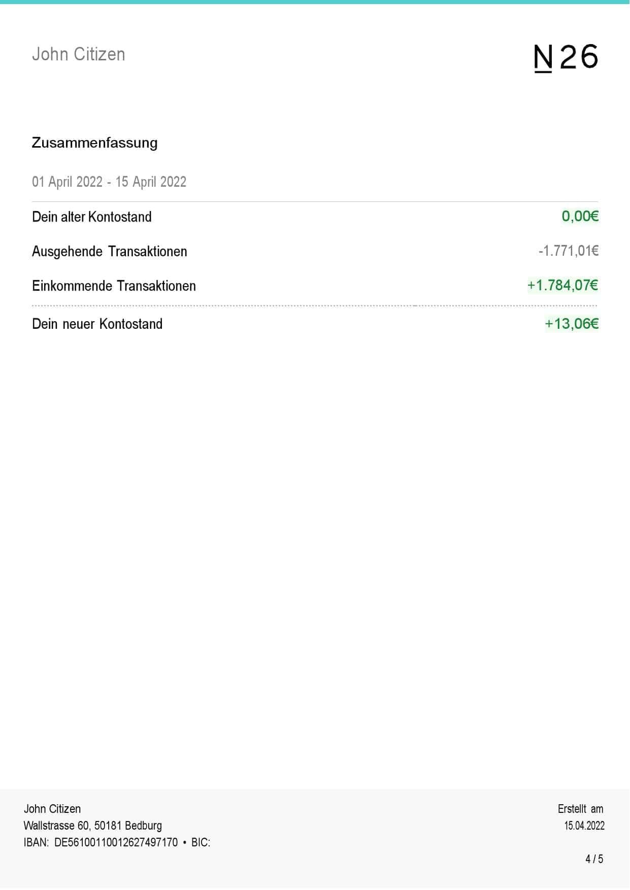 Germany-N26-bank-statement-5-pages_000004.jpg Germany N26 bank statement, Word and PDF template, 5 pages (in German language) - Image 4