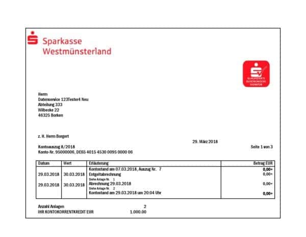 Germany Sparkasse Westmunsterland Proof of Address Bank Statement Template in Word and PDF format