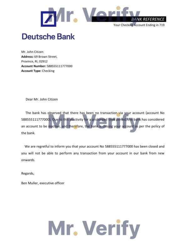 Germany Deutsche bank account closure reference letter template in Word and PDF format