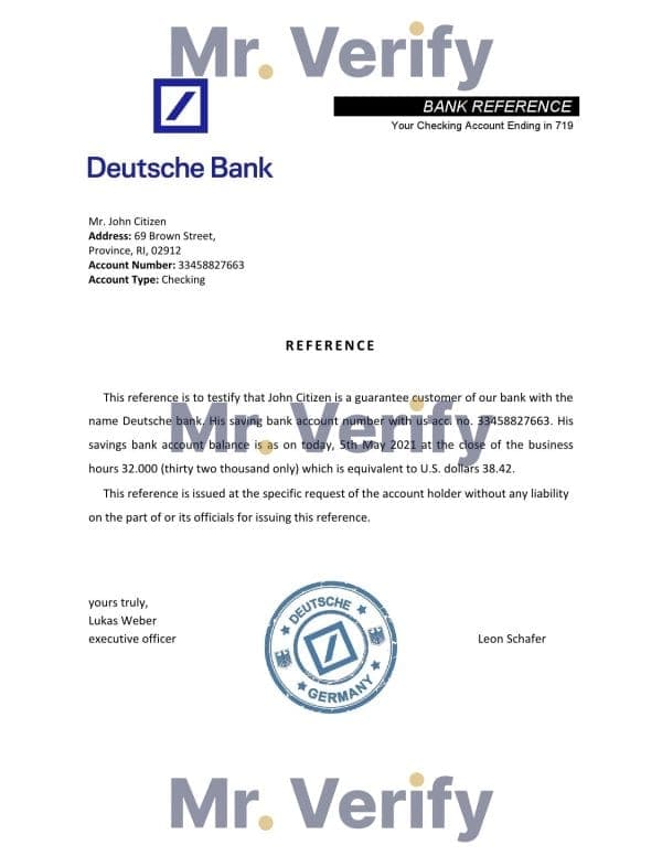 Germany Deutsche bank account reference letter template in Word and PDF format Germany Deutsche bank account reference letter template in Word and PDF format
