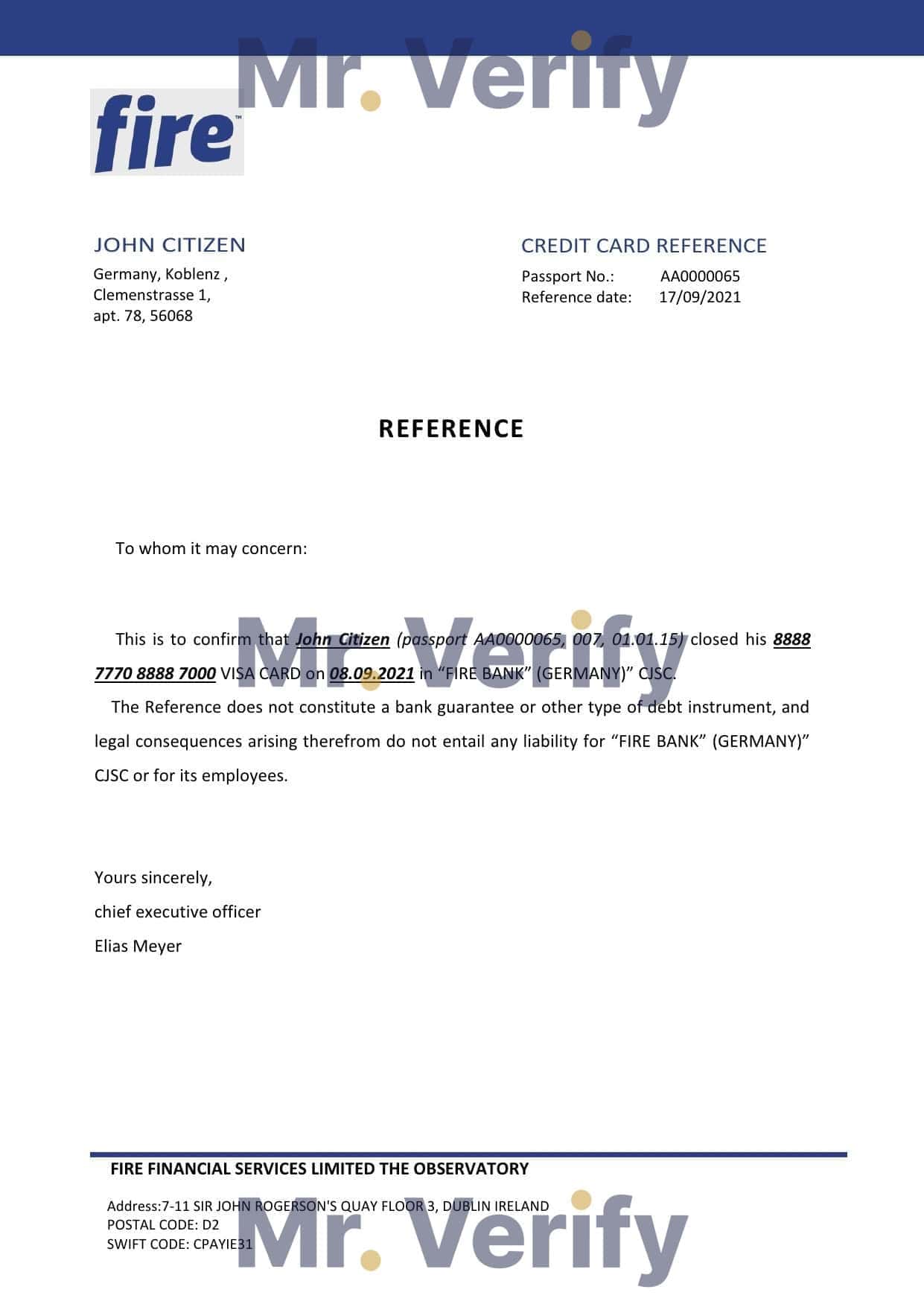 Germany Fire bank account closure reference letter template in Word and PDF format Germany Fire bank account closure reference letter template in Word and PDF format