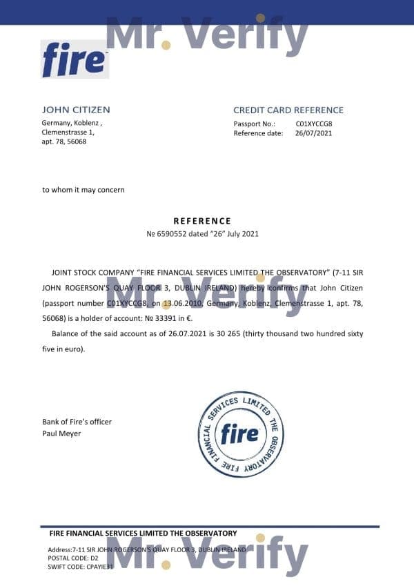 Germany Fire bank account balance reference letter template in Word and PDF format Germany Fire bank account balance reference letter template in Word and PDF format