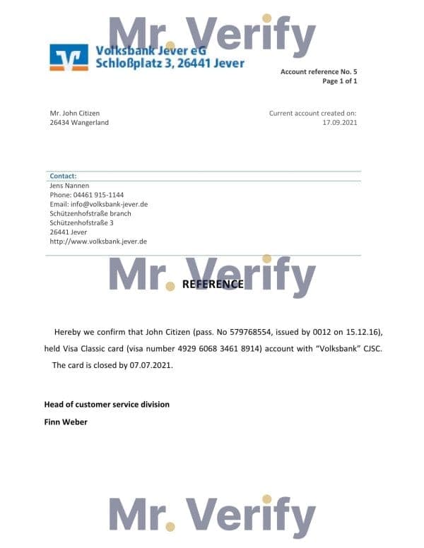 Germany Volksbank bank account closure reference letter template in Word and PDF format