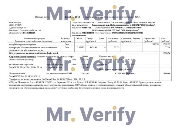 Belarus Gomel energo utility bill template in .doc and .pdf format, fully editable