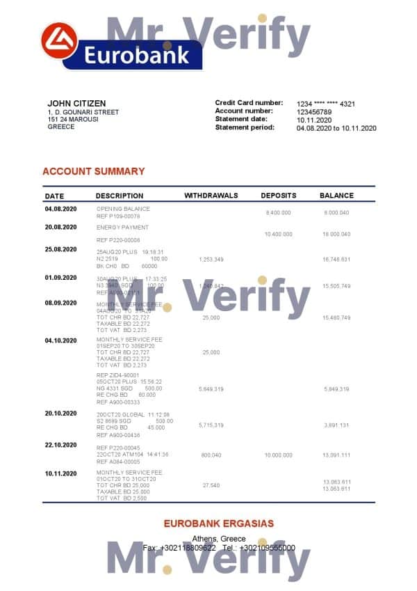 Greece-Eurobank-Ergasias.jpg Greece Eurobank Ergasias proof of address bank statement template in Word and PDF format, .doc and .pdf format