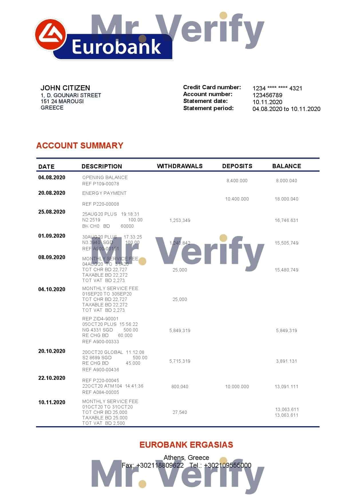 Greece-Eurobank-Ergasias.jpg Greece Eurobank Ergasias proof of address bank statement template in Word and PDF format, .doc and .pdf format