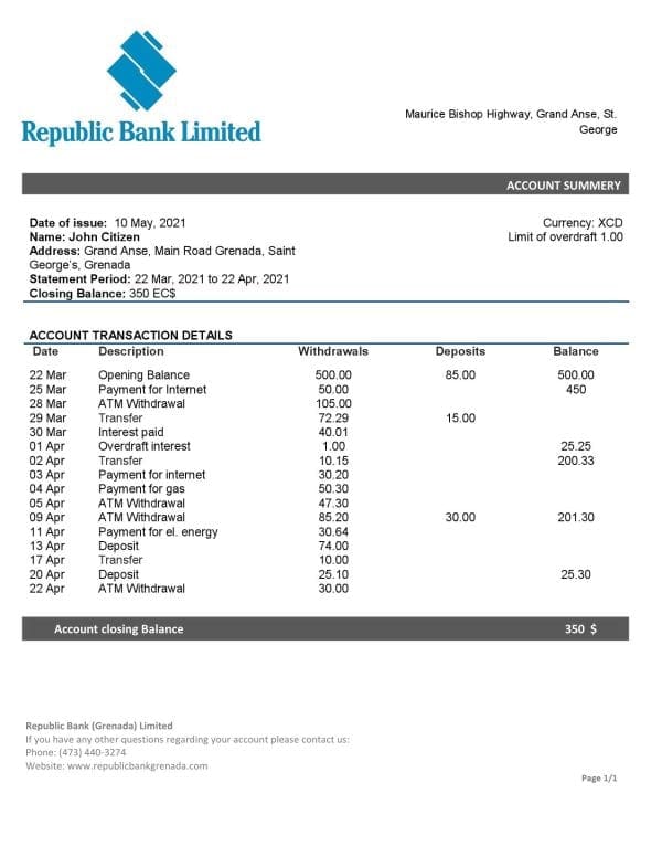 Grenada-Republic-bank-statement-template-in-Word-and-PDF-format.jpg Grenada Republic bank statement template in Word and PDF format