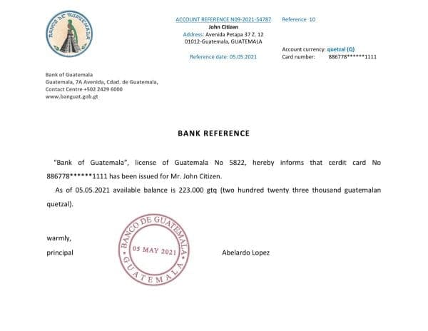 Guatemala Bank of Guatemala bank account reference letter template in Word and PDF format Guatemala Bank of Guatemala bank account reference letter template in Word and PDF format