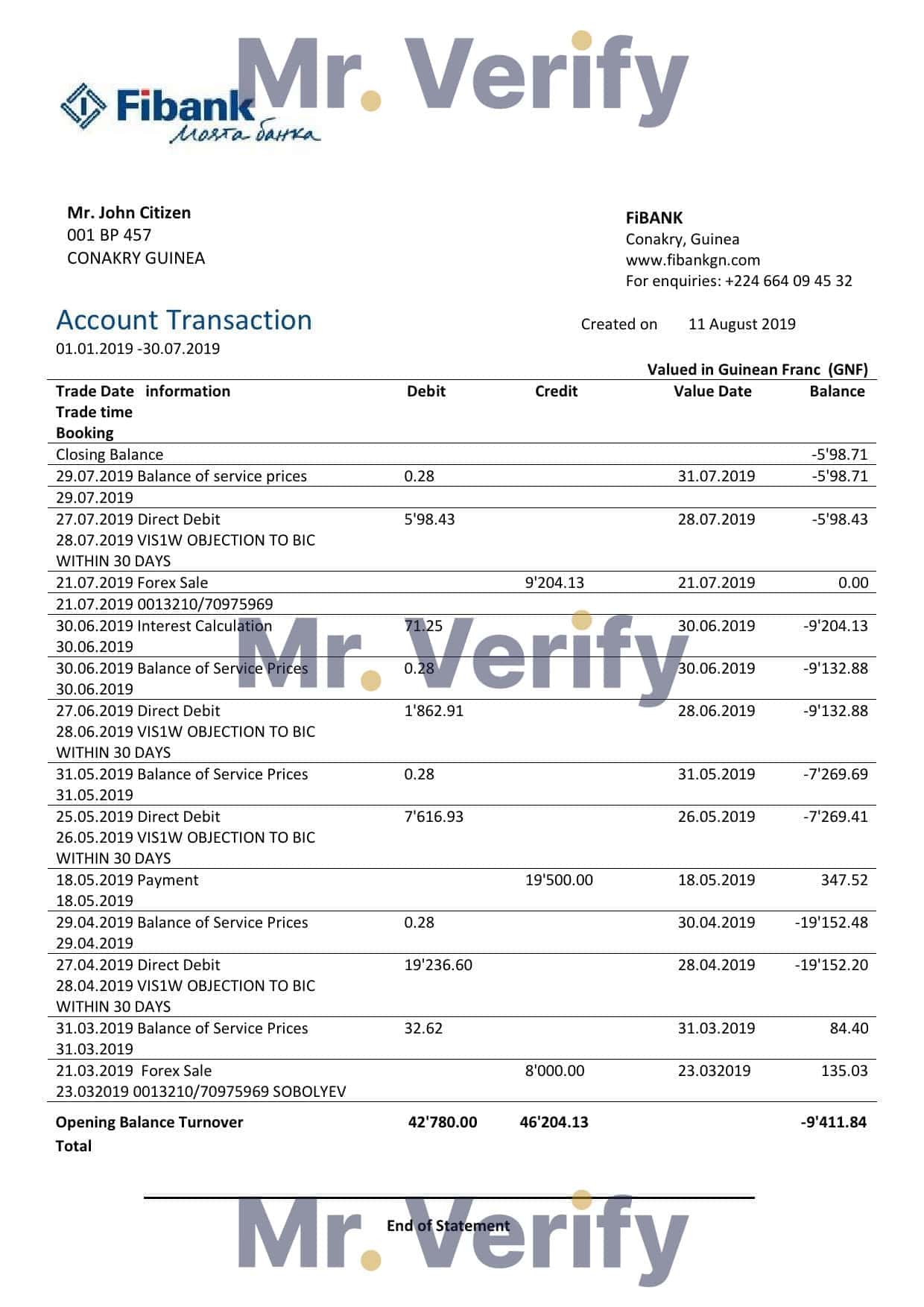 Guinea-FiBANK.jpg Guinea Fibank proof of address bank statement template in Word and PDF format
