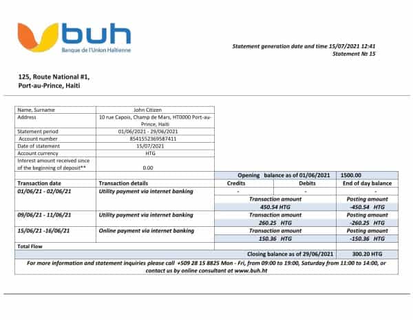 Haiti-BUH-bank-statement-template-in-Word-and-PDF-format.jpg Haiti BUH bank statement template in Word and PDF format