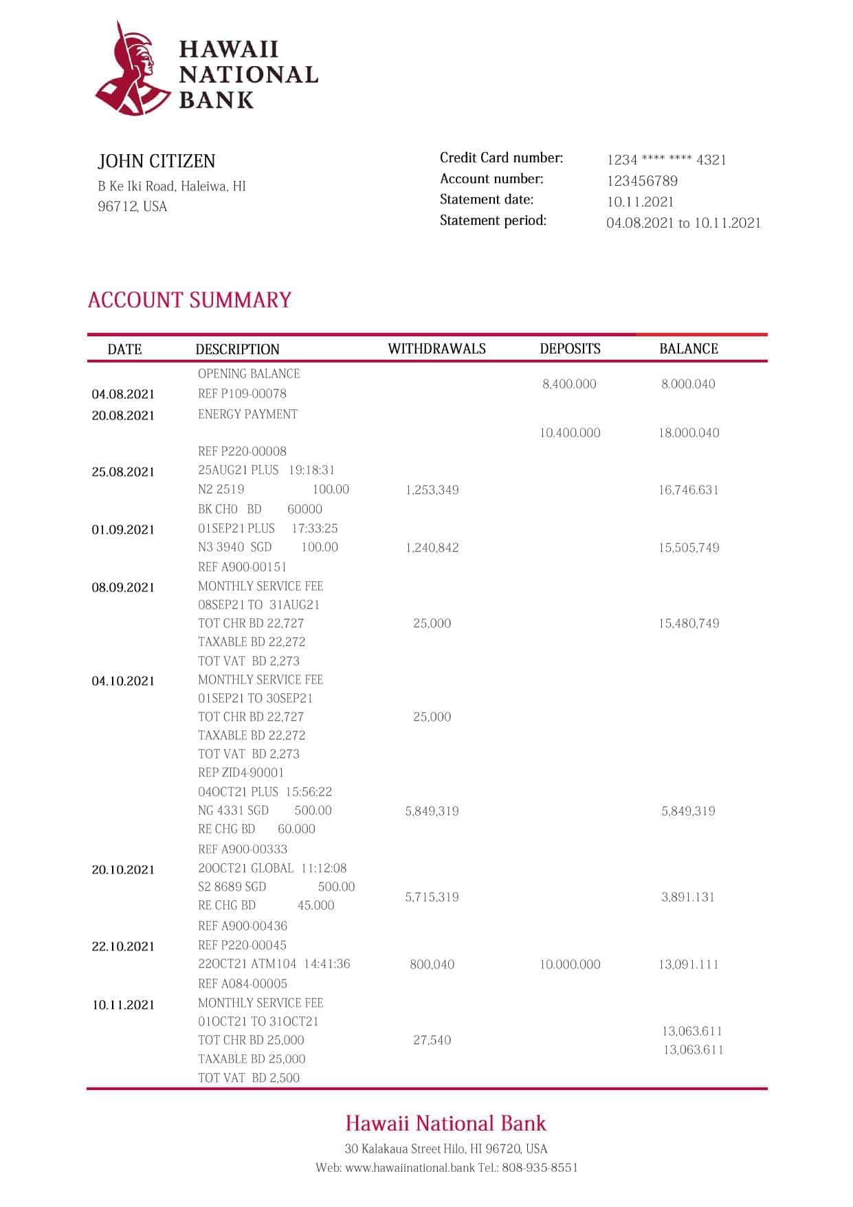 Hawaii-Hawaii-National-Bank-statement_000001.jpg Hawaii Hawaii National Bank statement Word and PDF template