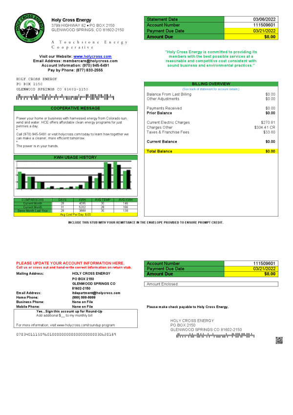 Holy-Cross.png USA Colorado Holy Cross Energy utility bill template in Word and PDF format