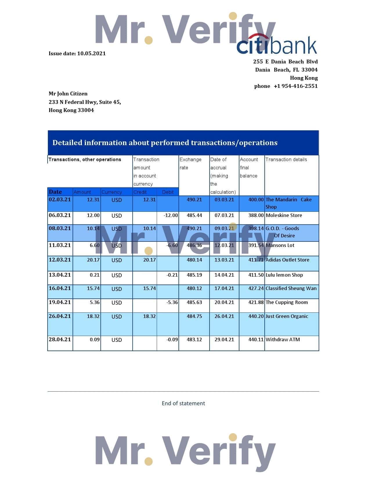 Hong-Kong-Citibank.jpg Hong Kong Citibank proof of address bank statement template in Excel and PDF format