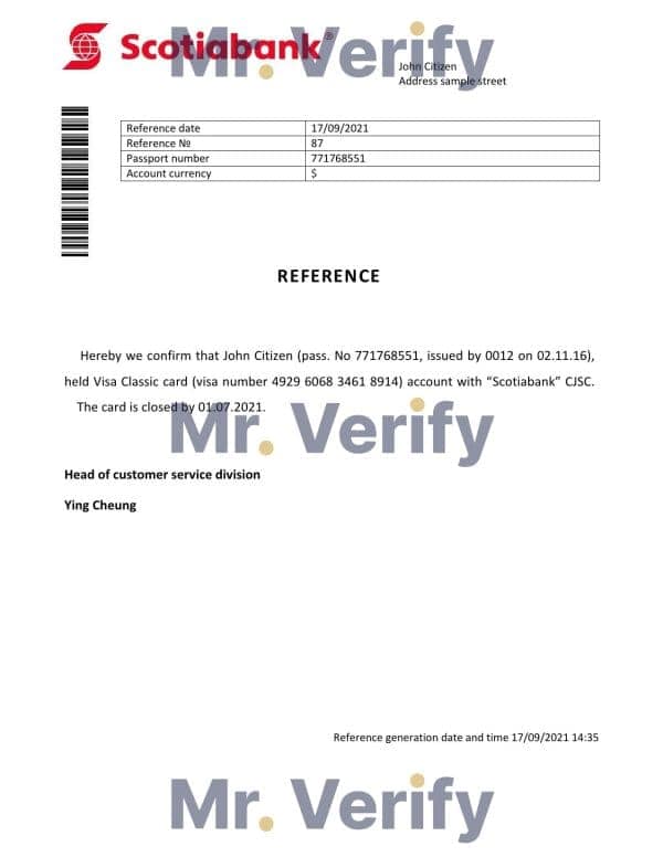 Hong Kong Scotiabank account closure reference letter template in Word and PDF format