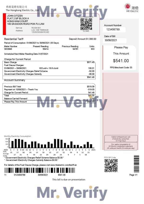 Hongkong-Electric.jpg Hong Kong Hongkong Electric Company utility bill template in Word and PDF format