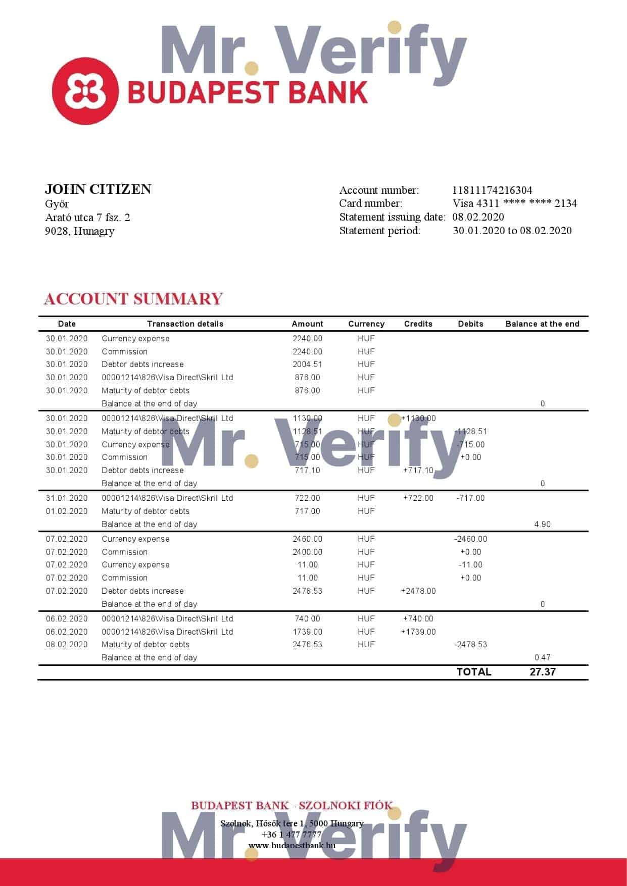 Hungary-Budapest-Bank-Szolnoki-Fiok.jpg Hungary Budapest Bank – Szolnoki Fiók bank statement template in Word and PDF format