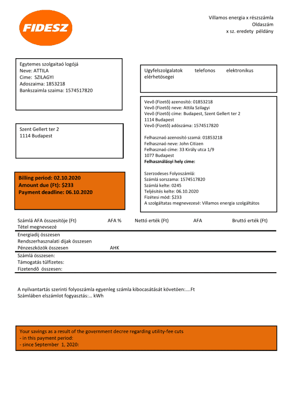 Hungary-FIDESZ-utility-bill.png Hungary FIDESZ easy to fill utility bill template in Word and PDF format