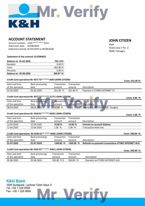Hungary-KH-Bank.jpg Hungary K&H Bank statement template in Word and PDF format